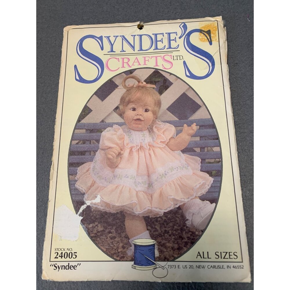 Vintage Syndees Crafts Baby Dress Sewing Pattern 24005 Size 10" 16" 21" Doll 199